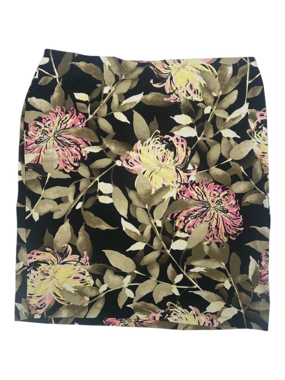 J Jill Wearever Pencil Skirt Large Black Floral Rayon Spandex Knit Casual